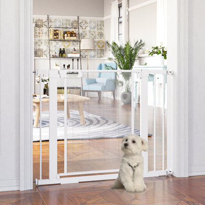 PawHut Pet Safety Gate, for Doorways, Staircases, Hallways, with Extensions Kit, 75-103cm - White 