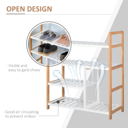 HOMCOM 4 Tier Shoe Racks Storage Stand Shelf Organizer Wood Frame 78 x 68 x 26 cm Hallway Furniture 