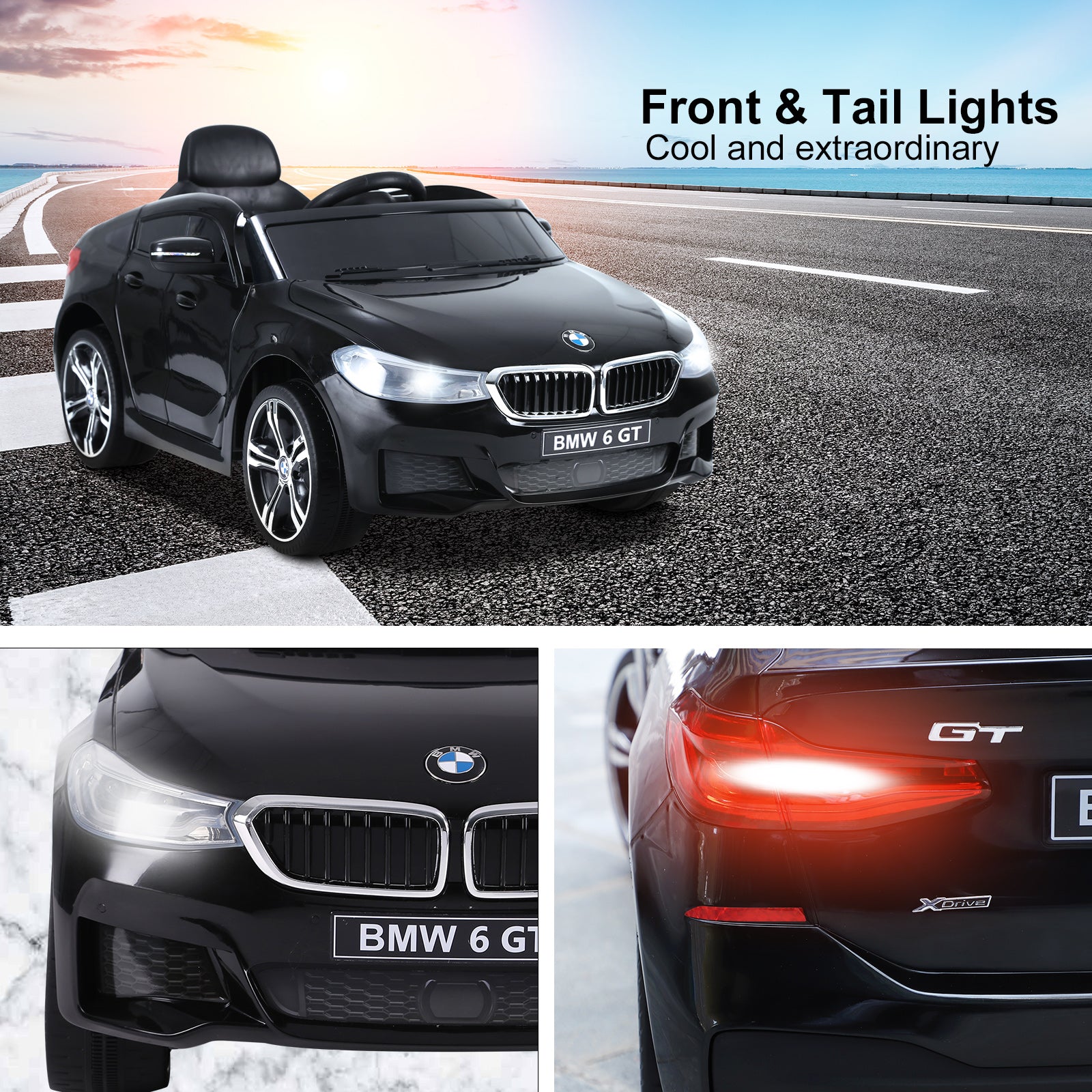 HOMCOM Kids Electric Ride On Car 6V Licensed BMW 6GT W/ Remote-Black 