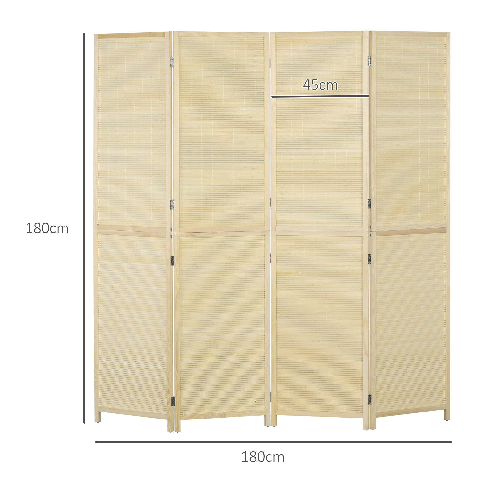 HOMCOM Room Divider, Freestanding Privacy Screen, 4 Panel Folding, 180 x 180cm, Natural 