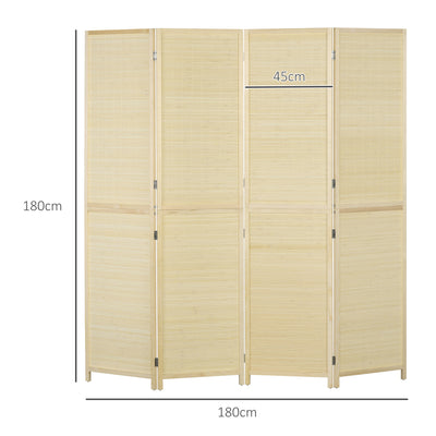HOMCOM Room Divider, Freestanding Privacy Screen, 4 Panel Folding, 180 x 180cm, Natural 