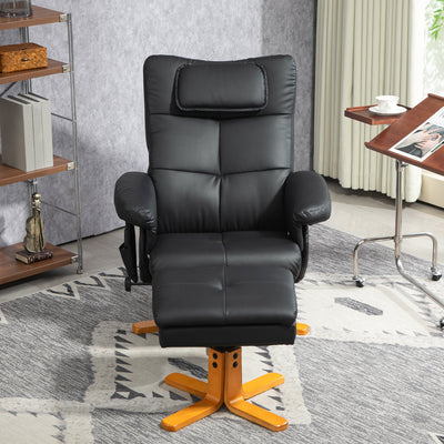 HOMCOM Faux Leather Massage Recliner Chair, with Storage Ottoman - Black 