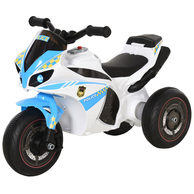 HOMCOM Kids Ride-On Police Bike 3-Wheel Vehicle w/ Music Lights Safe Seat Handlebars Toddler NO POWER Child Learning Fun Development 18-36 Months Blue 