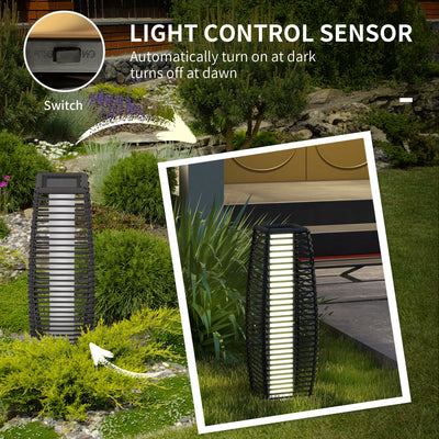 Outsunny Rattan Solar Floor Lamp, 68cm Tall Outdoor Garden Lantern Pathway Light & Decorative Lighting with Auto On/Off LED Lights, IP44, for Porch, Yard, Courtyard, Deck, Grey 