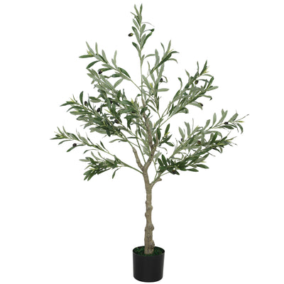 HOMCOM 4ft/ 120cm Decorative Artificial Plant, Silk Olive Tree with 450 Leaves and 20 Olive Fruits in Pot, Fake Plant for Home, Office, Living Room, Indoor Decor 