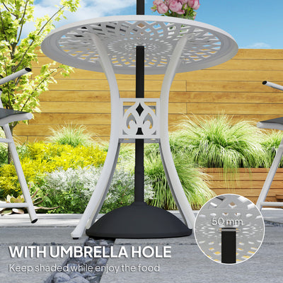 Outsunny 78 cm Round Garden Dining Table with Parasol Hole Antique Cast Aluminium Outdoor Table Only, White 