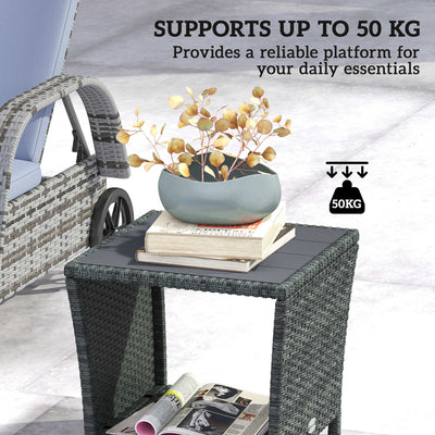 Outsunny Side Table 2-Tier Outdoor Coffee Table with Storage Shelf PS Wood Slat Top/Grey 
