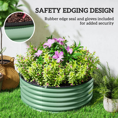 Outsunny Galvanised Raised Garden Bed with Safety Edging, Outdoor Raised Planter Box with Gloves, 120 x 120 x 43cm, Light Green 
