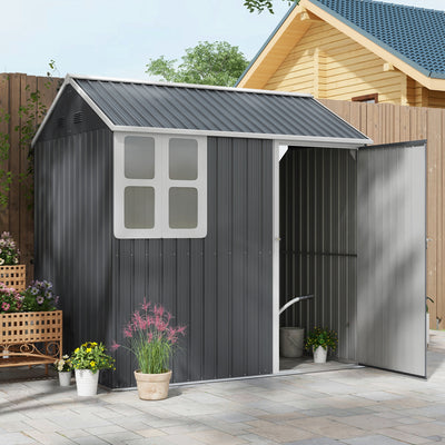 Outsunny 7 x 6ft Galvanised Garden Shed, with Latch - Dark Grey 