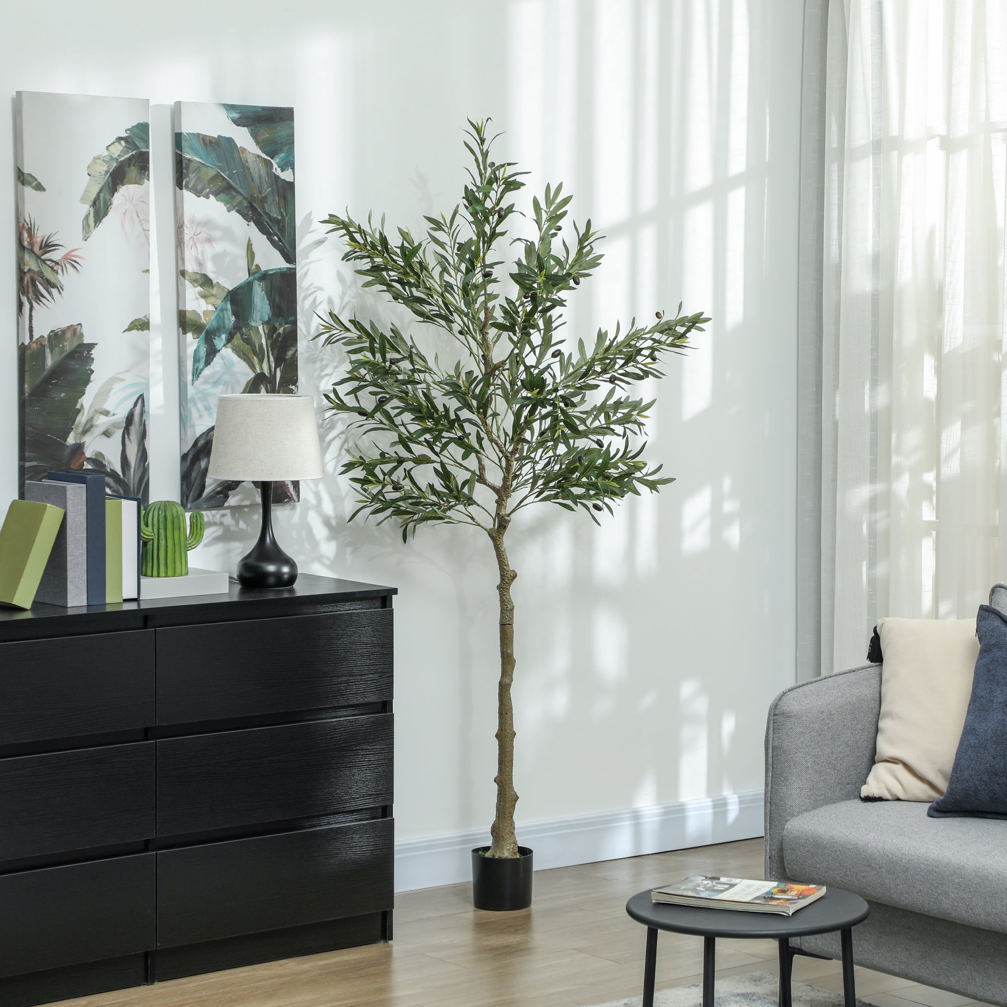 HOMCOM 6ft/ 180cm Decorative Artificial Plant, Silk Olive Tree with 900 Leaves and 40 Olive Fruits in Pot, Fake Plant for Home, Office, Living Room, Indoor Decor
