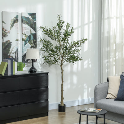HOMCOM 6ft/ 180cm Decorative Artificial Plant, Silk Olive Tree with 900 Leaves and 40 Olive Fruits in Pot, Fake Plant for Home, Office, Living Room, Indoor Decor 