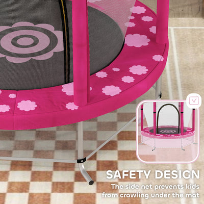 AIYAPLAY 4.6FT Toddler Trampoline w/ Safety Enclosure Net, for Indoor Outdoor Use, Ages 3-6 Years, Sun Pattern - Pink 