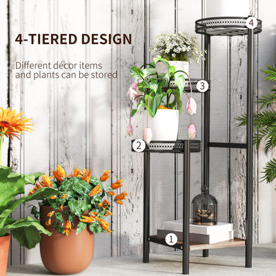 Outsunny Four-Tier Steel Plant Stand - Black 
