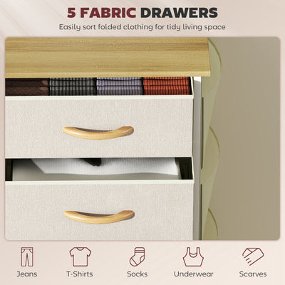 HOMCOM Chest of Five Fabric Drawers - Beige 