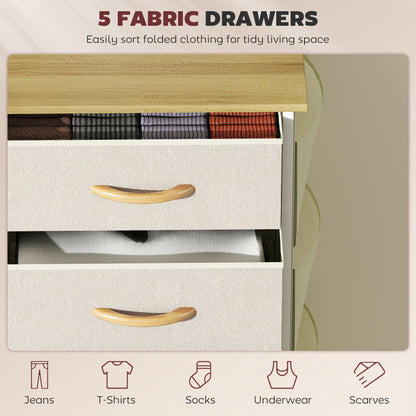 HOMCOM Chest of Five Fabric Drawers - Beige