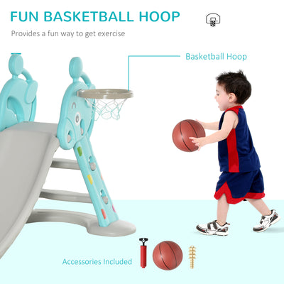 HOMCOM Kids Slide 2 in 1 Toddler Freestanding slide with Basketball Hoop Indoor/Outdoor Use Deer Shaped for 18 months -4 Years Old Blue 
