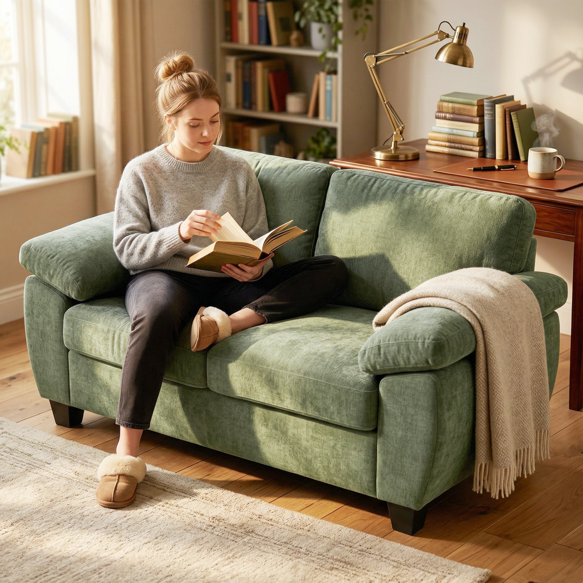 HOMCOM 2 Seater Sofa, 156cm Chenille Loveseat Sofa, Dark Green 