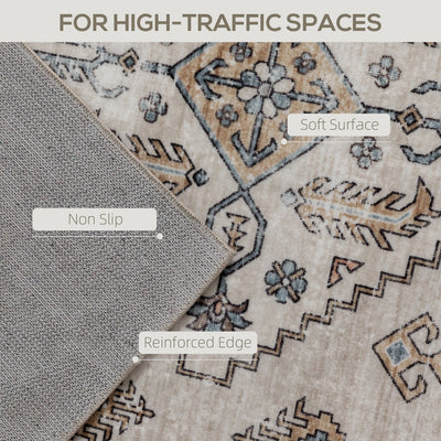 HOMCOM Vintage Area Rug, Non-Slip Washable Rug, Flannel Floor Carpet for Living Room, Bedroom, Dining Room, Home Office, 230 x 160 cm, Beige 