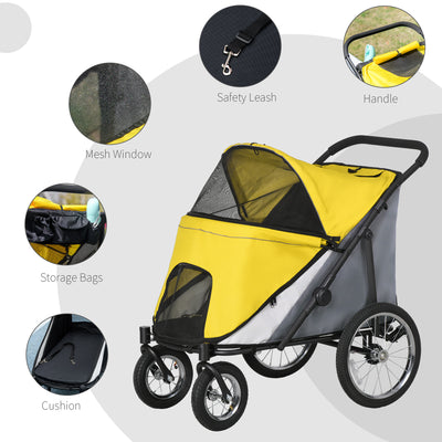 PawHut Foldable Pet Stroller, with Washable Cushion, Storage Bags, Safety Leash, for Medium, Large Dogs, Cats - Yellow 