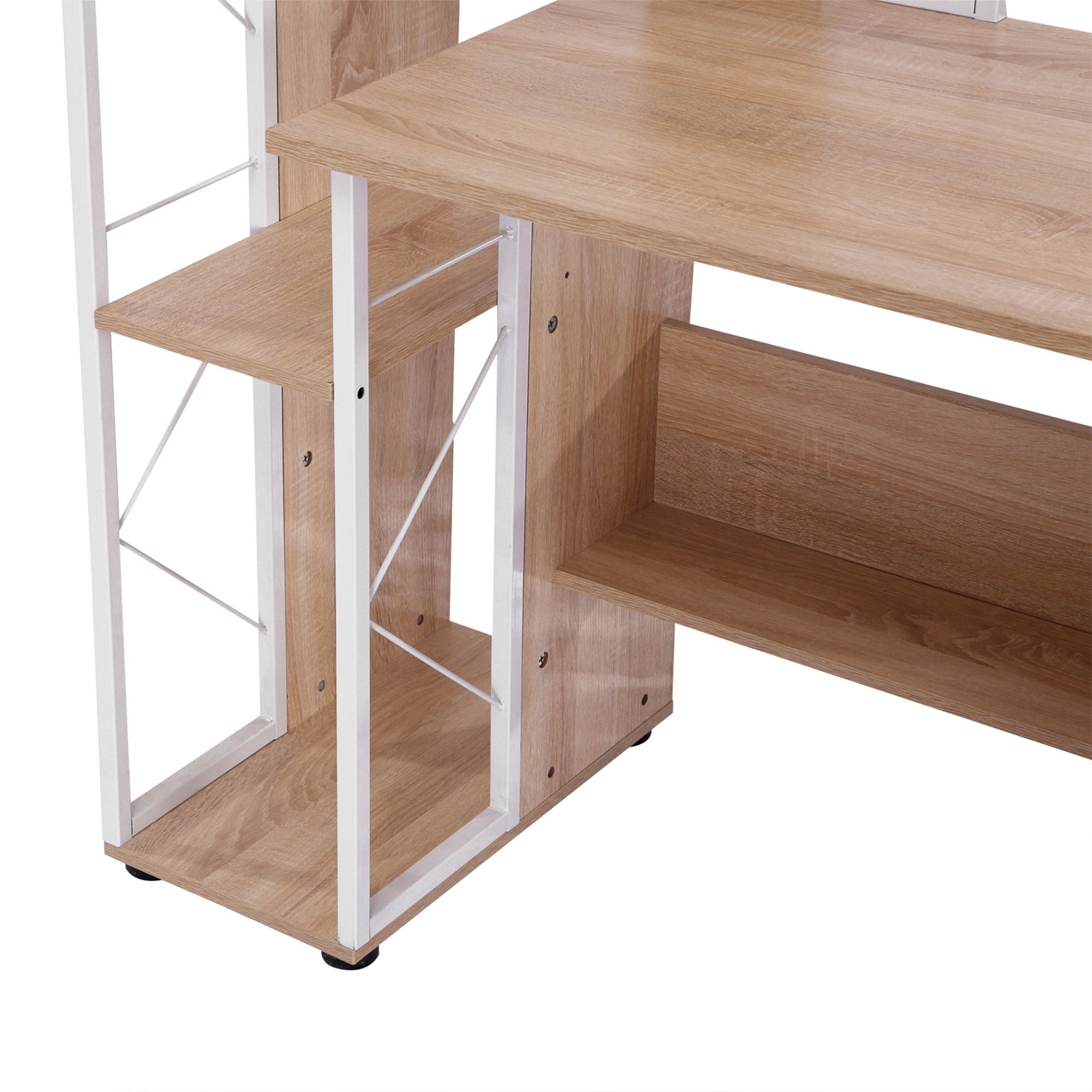 HOMCOM Computer Desk with Drawers and Bookshelf, Writing Desk for Home Office with Storage Shelves, Study Workstation, Oak 