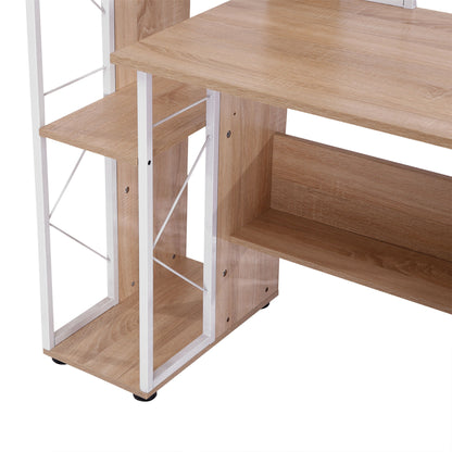 HOMCOM Computer Desk with Drawers and Bookshelf, Writing Desk for Home Office with Storage Shelves, Study Workstation, Oak 