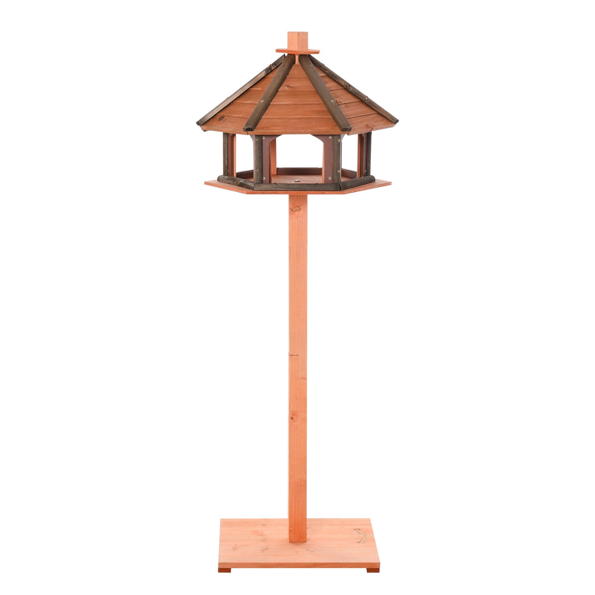 PawHut Wooden Bird Table Bird Feeding Station Playstand with Roof 130Hcm for Outdoor Brown 