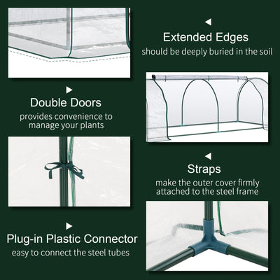 Outsunny Set of 2 Tunnel Greenhouse, Green Grow House with Roll-up Door, Steel Frame, Plastic Cover for Garden, Outdoor, 250 x 100 x 80cm, Clear 
