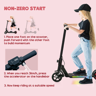 SPORTNOW Folding Electric Scooter for Kids Age 6-14 with Dual Brakes, Front Suspension, LED Colourful Lights and Display, 6.8kg Lightweight Aluminium E Scooter, Up to 14 KM/H & 6 KM, Black 