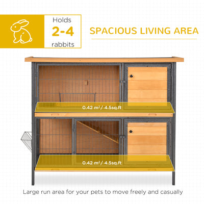 PawHut Rabbit Hutch Outdoor Guinea Pig Hutch Bunny Cage Metal Frame with  No-Leak Tray Openable Roof Light Yellow 122 x 50 x 101cm 