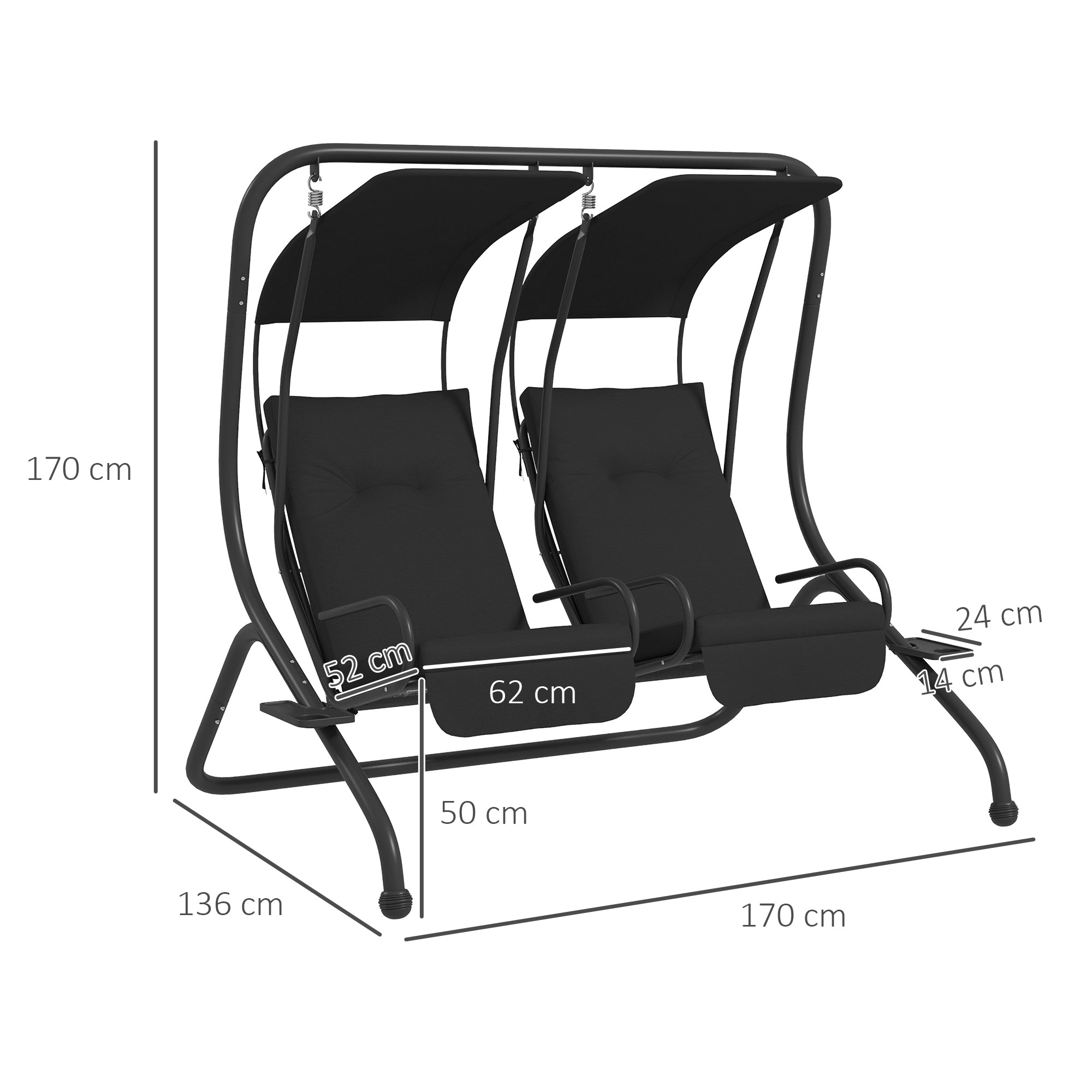 Outsunny Two-Seat Garden Swing Chair, with Protective Canopy - Black 