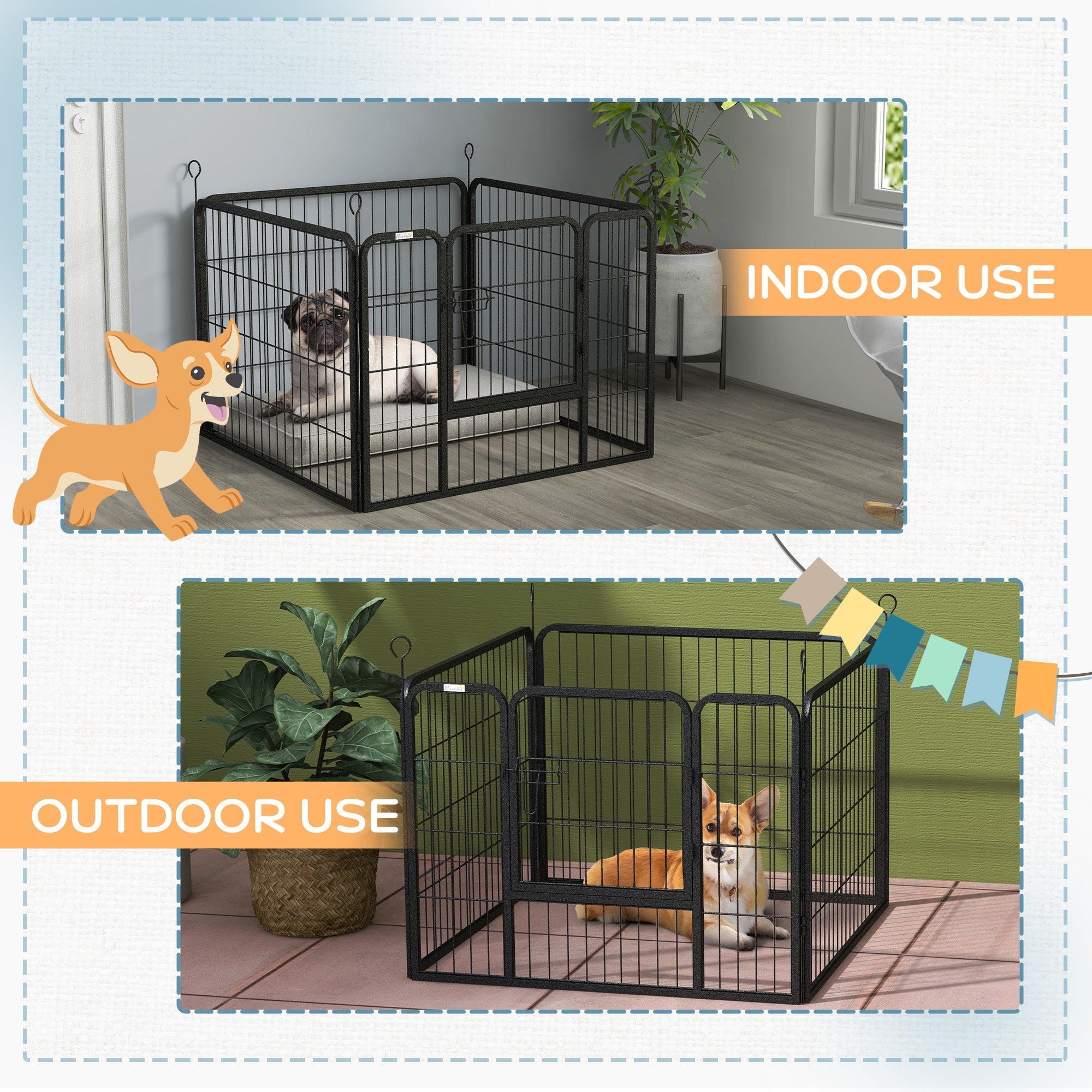 PawHut Heavy Duty Dog Playpen, 4 Panel Puppy Pen, Foldable Dog Kennel Both Indoor Outdoor Use Collapsible Design 82L x 82W x 60H (cm) 