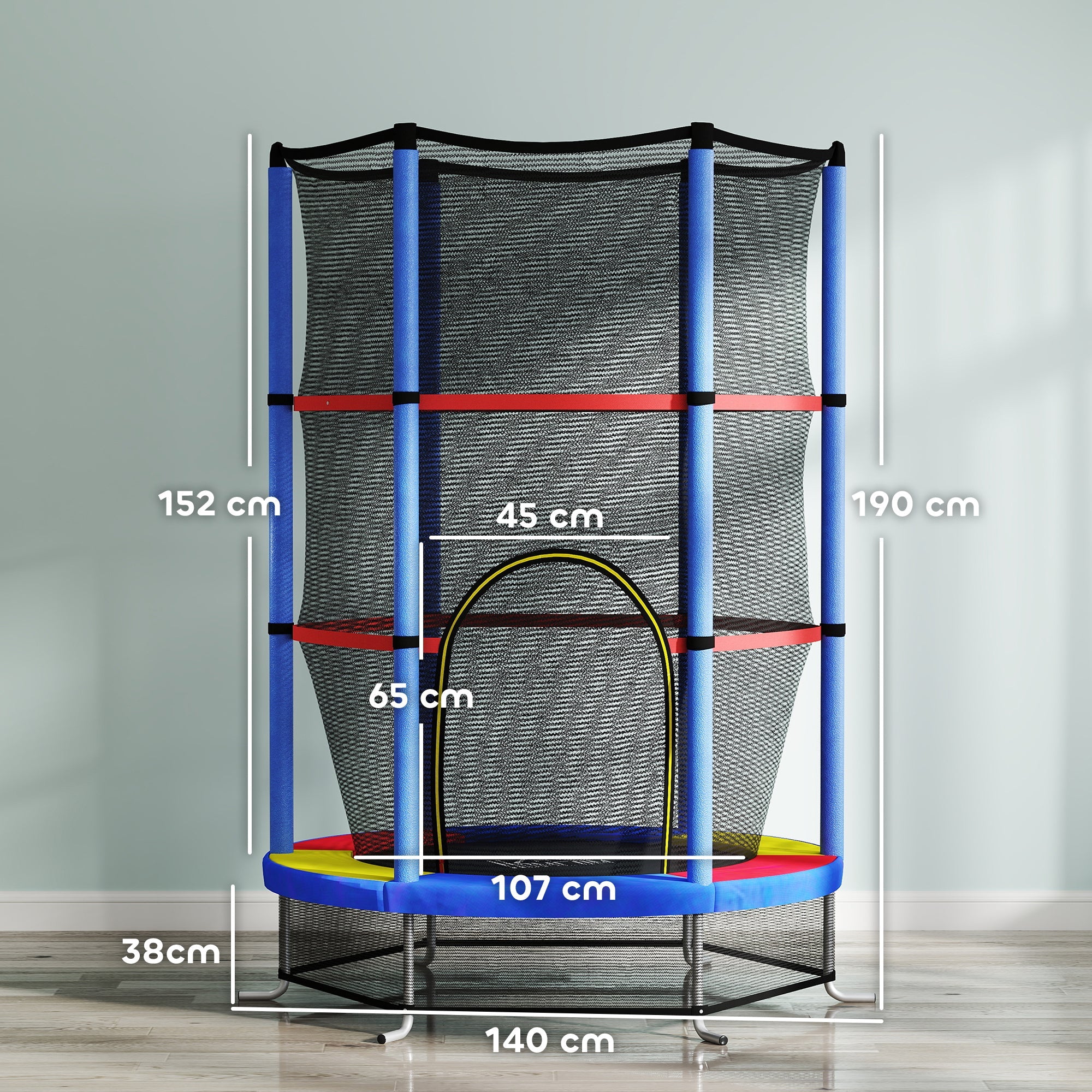 HOMCOM Kids Trampoline, with Enclosure Net, Steel Frame, for Ages 3-6 Years - MultiColoured 