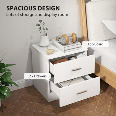 HOMCOM Set of 2 Modern Nightstands, Bedside Tables with 2 Storage Drawers, Accent End Table for Bedroom and Living Room, White 