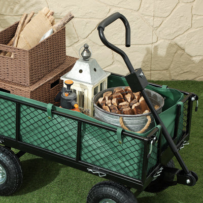 Outsunny 114L Steel Frame Garden Cart Trolley - Green 