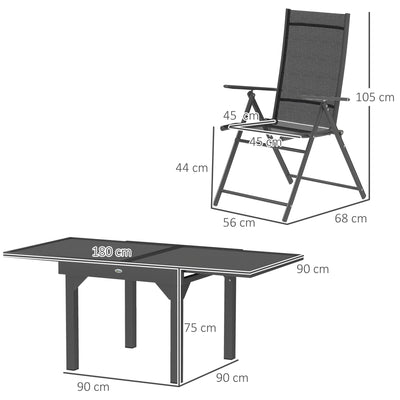 Outsunny 7 Piece Outdoor Dining Set with Extendable Table and 6 Folding Chairs for Patio, Balcony, Deck, Grey 