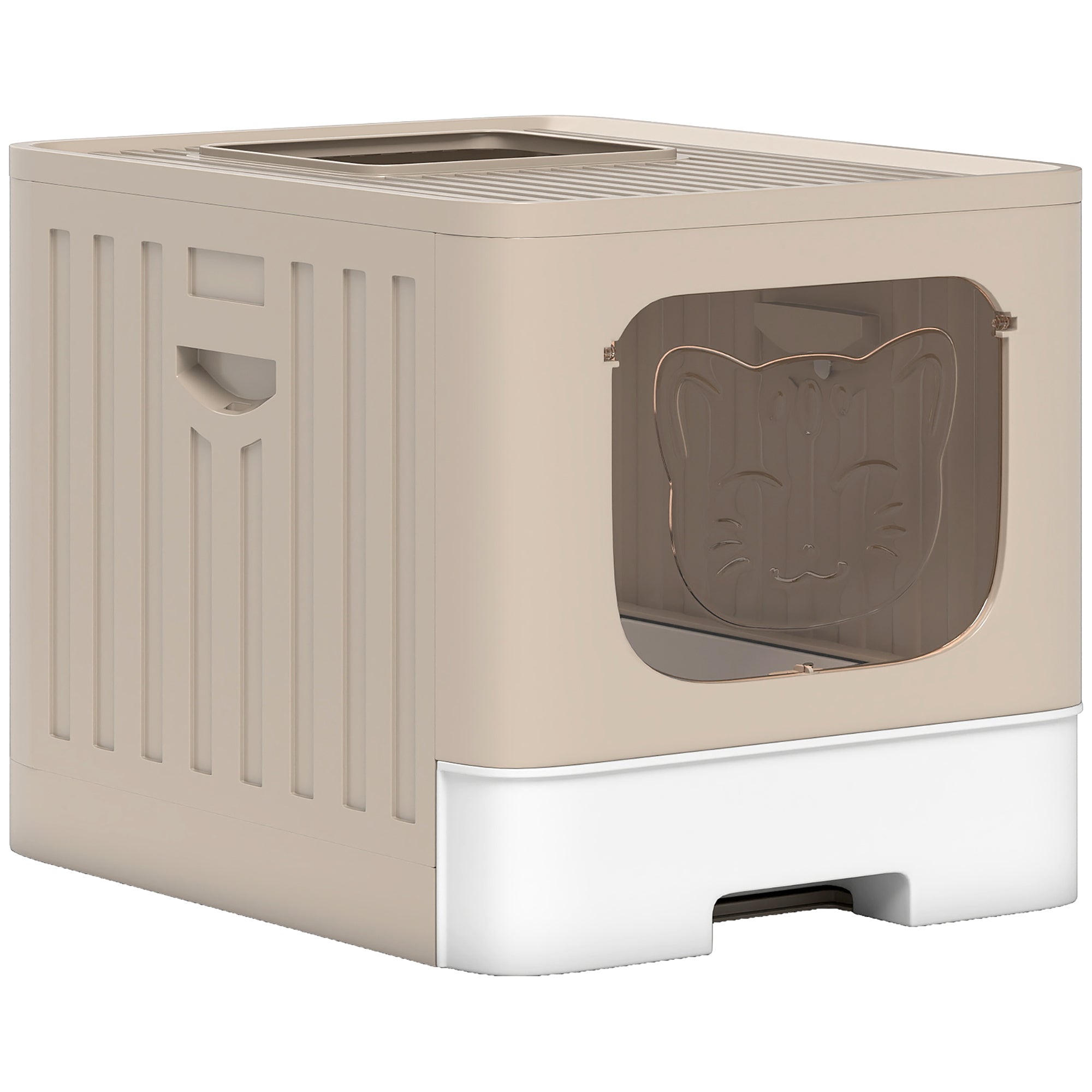 PawHut Cat Litter Box with Lid, Slide-Out Drawer, Scoop, Easy Clean, Odour Control, Anti-Splashing, Khaki 