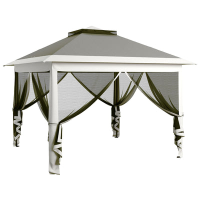 Outsunny Pop Up Canopy Tent with Double Roof, Zipped Mesh Sidewalls, Carrying Bag, Height Adjustable for Patio Garden, Dark Grey 