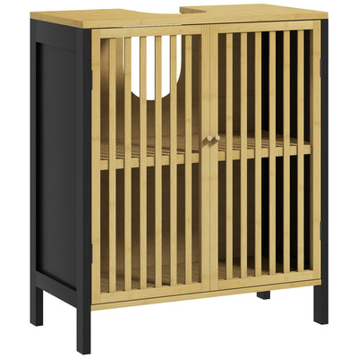 HOMCOM Bamboo-Blend Retro Cut-Out Under Sink Cabinet 