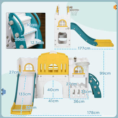 AIYAPLAY 7-in-1 Toddler Slide for Ages 1-3 Years with Basketball Hoop 