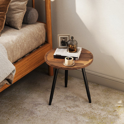 HOMCOM Modern Round Coffee Table with Steel Frame for Small Space, Sofa Beside, Living Room, Bedroom, Chestnut Wood Effect 