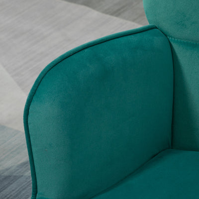 HOMCOM Modern Armchair with Footstool, Upholstered Accent Chair with Ottoman, Steel Legs, Velvet Wingback Chair for Living Room, Bedroom, Home Study, Dark Green 