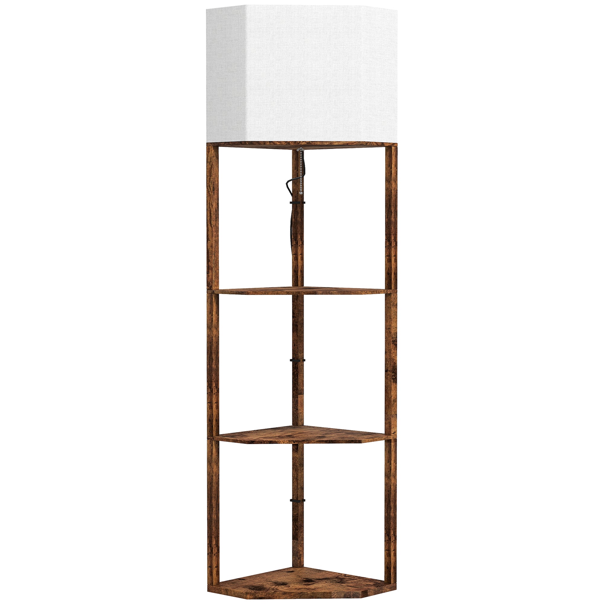 HOMCOM Corner Floor Light, with Shelves - Wood-Effect 