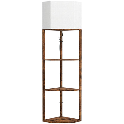 HOMCOM Corner Floor Light, with Shelves - Wood-Effect 