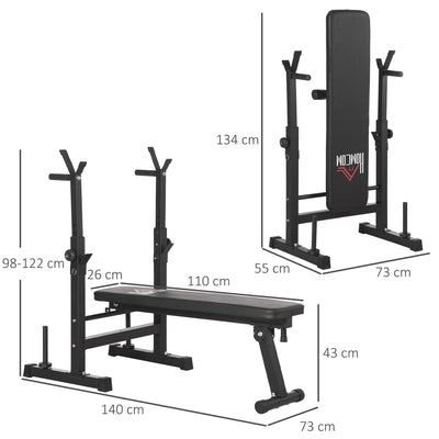 HOMCOM Adjustable Weight Bench Foldable Bench Press, with Barbell Rack, Black 