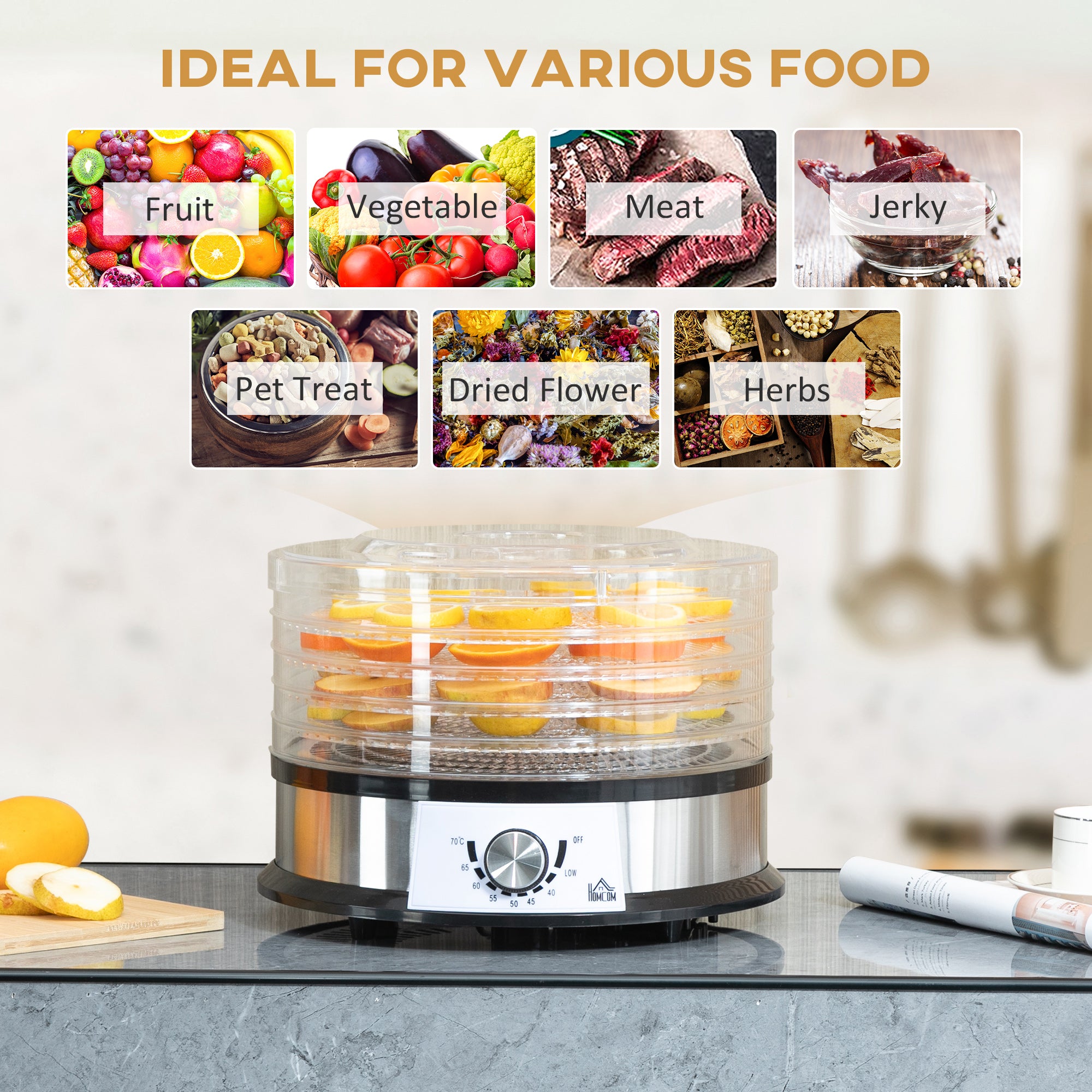 HOMCOM 40-70\'e2\'84\'83 Five-Tray Food Dehydrator