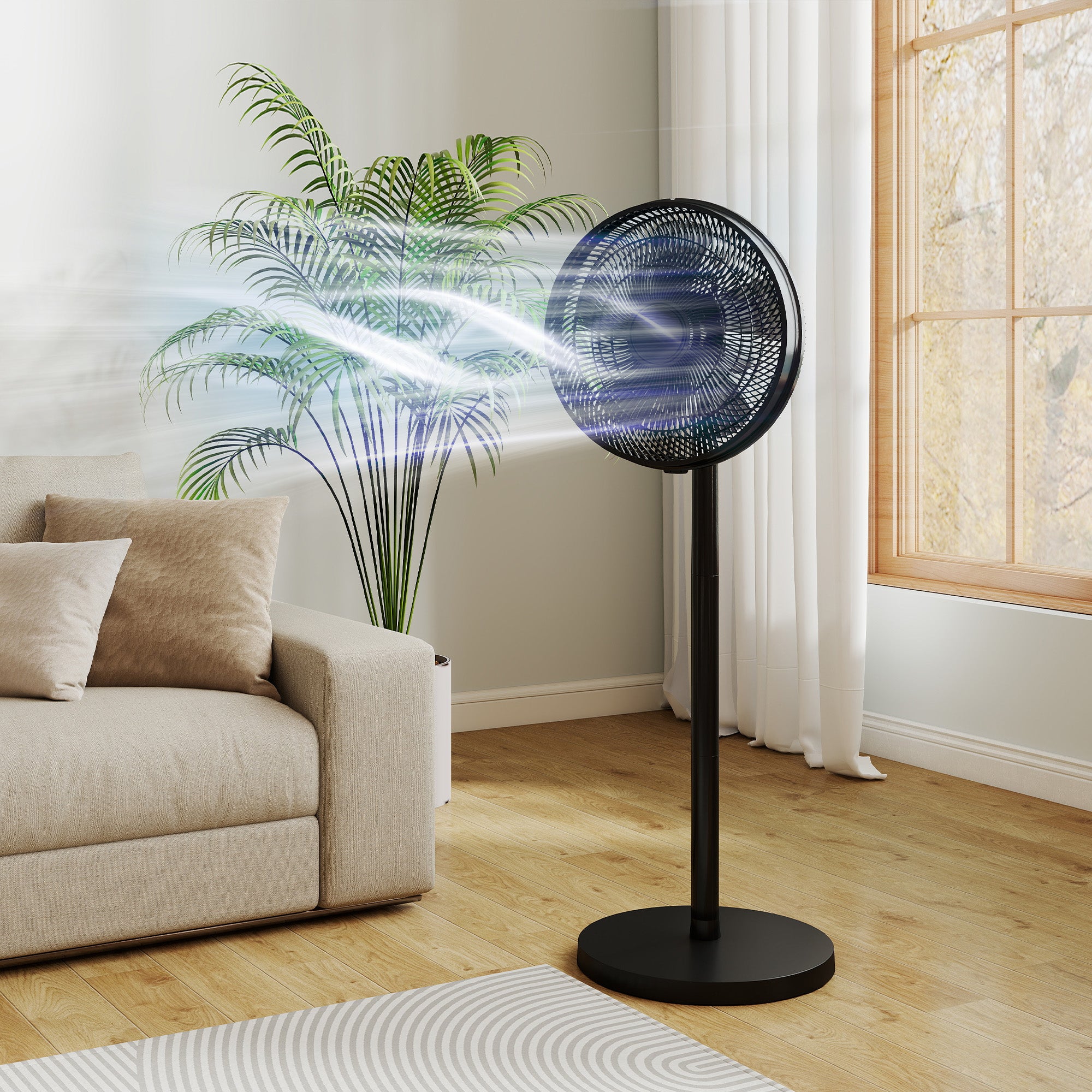 HOMCOM 40 cm Standing Fan, Cooling Floor Fan with 80° Oscillating, Adjustable Tilt and Height, 4 Speed, Remote Control, Black 