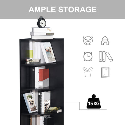 HOMCOM 4-Tier Corner Open Shelf Bookcase Freestanding Fan Bookshelf Plants Stand, 40x40x120cm, Black 