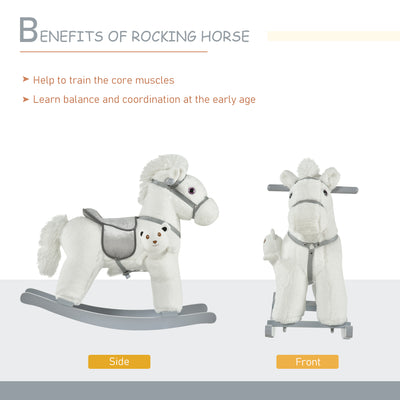 HOMCOM Kids Plush Ride-On Rocking Horse Toy Rocker with Plush Toy Realistic Sounds for Child 18-36 Months White 