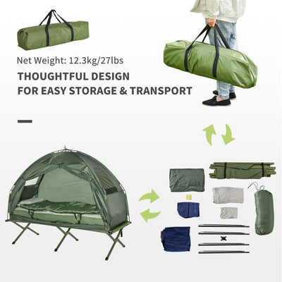 Outsunny 1 person Foldable Camping Tent w/Sleeping Bag Air Mattress Outdoor Hiking Picnic Bed cot w/Foot Pump 