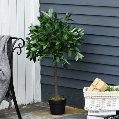 Outsunny Set Of 2 90cm/3FT Artificial Bay Laurel Topiary Trees w/ Pot Fake Indoor Outdoor Greenery Plant Home Office Garden Decor Green 